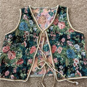 Floral Tapestry Vest - Green and Pink